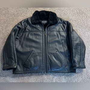 Vintage Black Leather Bomber Jacket 
Men's US XXL